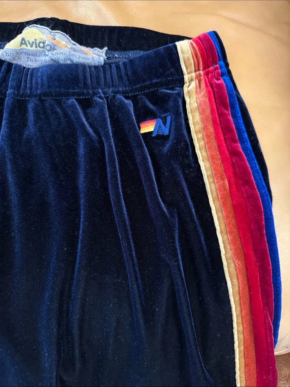 Women’s Aviator Nation Velvet 5 Stripe Jogger Sweatpants Sz Small Navy Blue